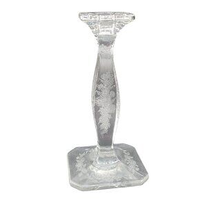 Vintage Crystal Candlestick Holder Floral Etching UV Glow